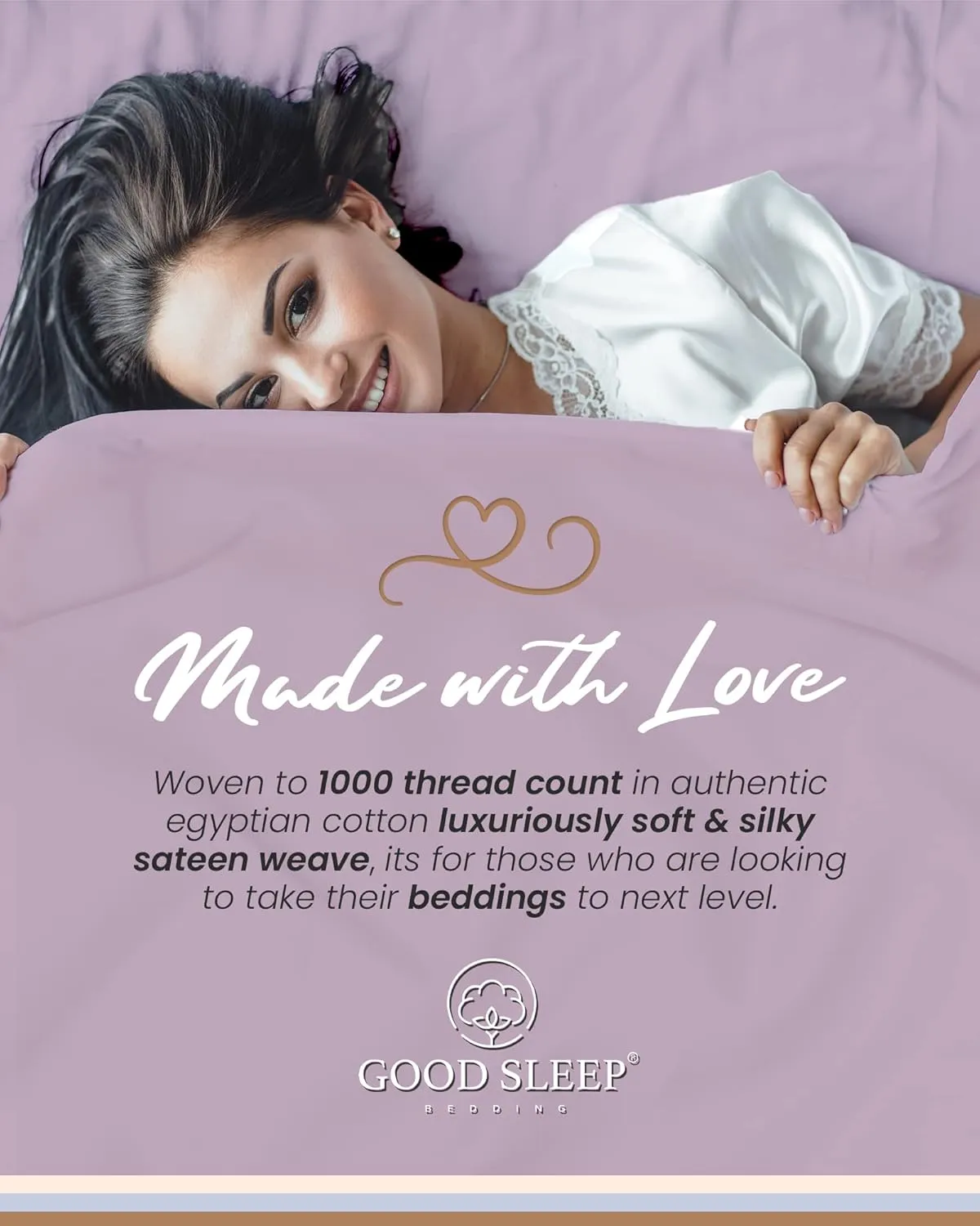 Good Sleep Bedding Cooling Sheets Queen - 1000 TC Queen Sheet Sets, 4 Pc 100% Egyptian Cotton Queen Bed Sheets Set, Sateen Weave, Soft Sheets Queen Size Bed Set Deep Pockets Fits Upto 16" - Lavender