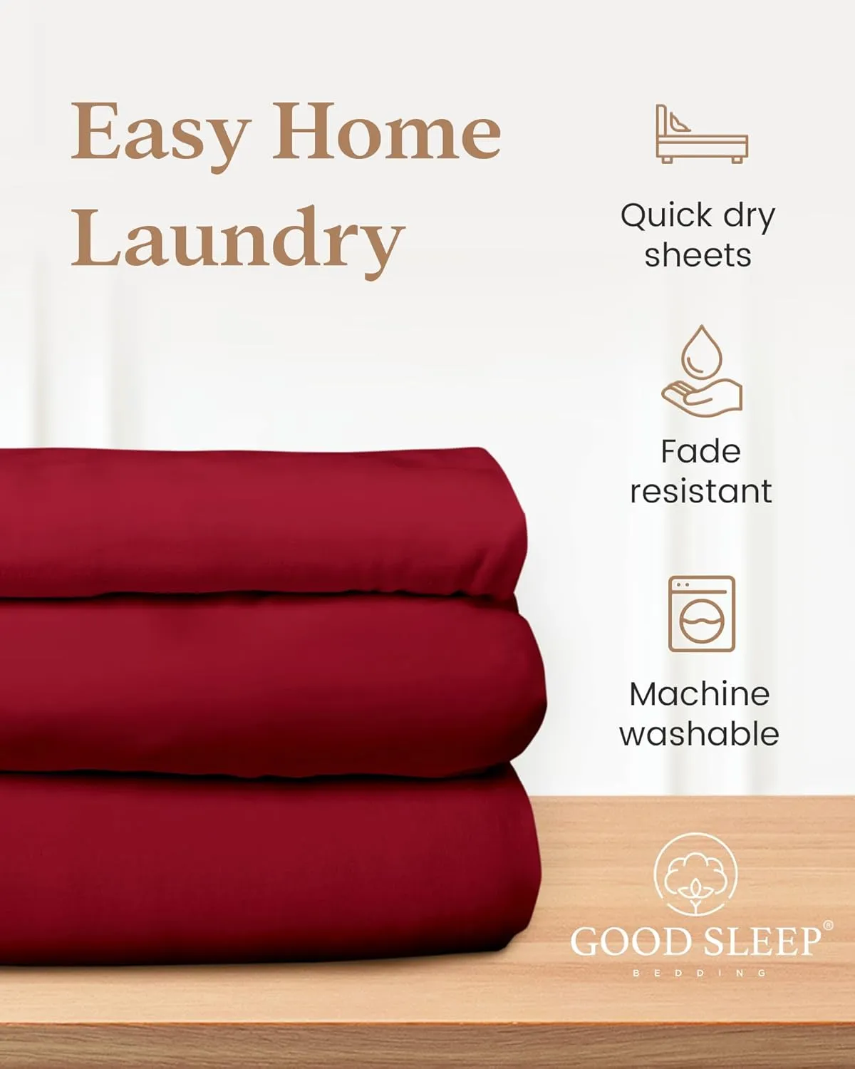 Good Sleep Bedding Egyptian Cotton - 1000 TC, 4 Pc Cooling Bed Sheets, Solid Sateen Weave, Ultra Soft 16" Deep Pocket, Burgundy Queen Sheets Set