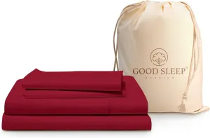 Good Sleep Bedding Egyptian Cotton - 1000 TC, 4 Pc Cooling Bed Sheets, Solid Sateen Weave, Ultra Soft 16" Deep Pocket, Burgundy Queen Sheets Set