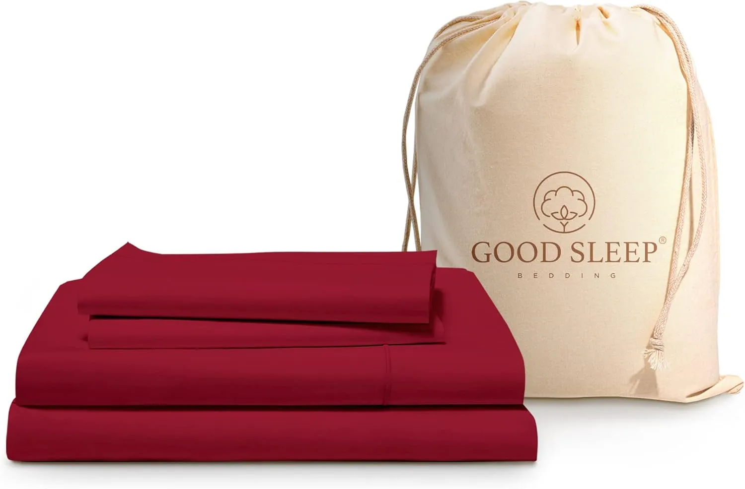 Good Sleep Bedding Egyptian Cotton - 1000 TC, 4 Pc Cooling Bed Sheets, Solid Sateen Weave, Ultra Soft 16" Deep Pocket, Burgundy Queen Sheets Set
