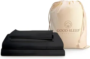 Good Sleep Bedding Sheets Queen Size Bed Set - 1000 Thread Count Egyptian Cotton Sheets, 4 Pc Bed Sheets Queen Size, Luxury Sateen Weave, Queen Sheets Deep Pocket 16" - Black Sheets Queen Size