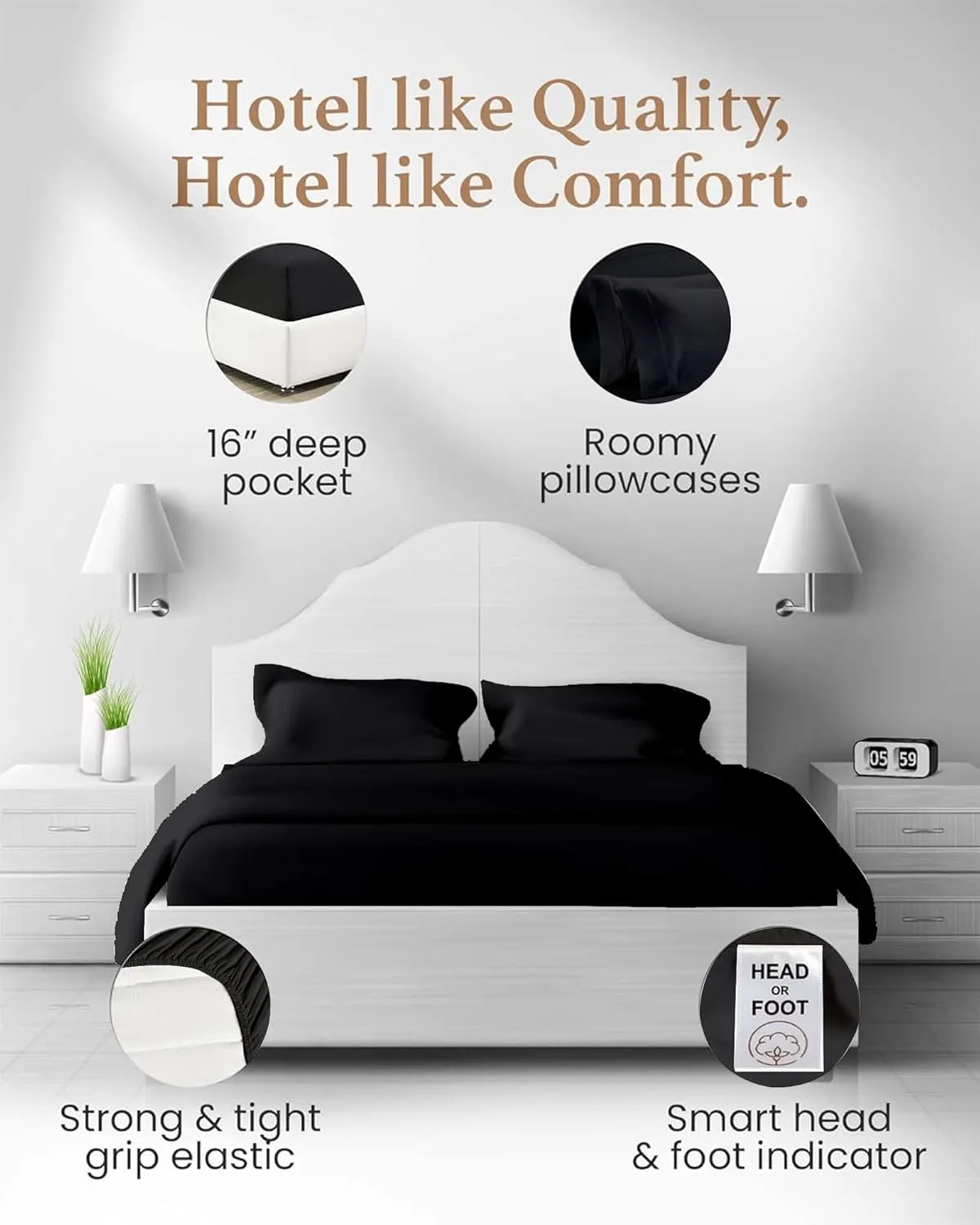 Good Sleep Bedding Sheets Queen Size Bed Set - 1000 Thread Count Egyptian Cotton Sheets, 4 Pc Bed Sheets Queen Size, Luxury Sateen Weave, Queen Sheets Deep Pocket 16" - Black Sheets Queen Size