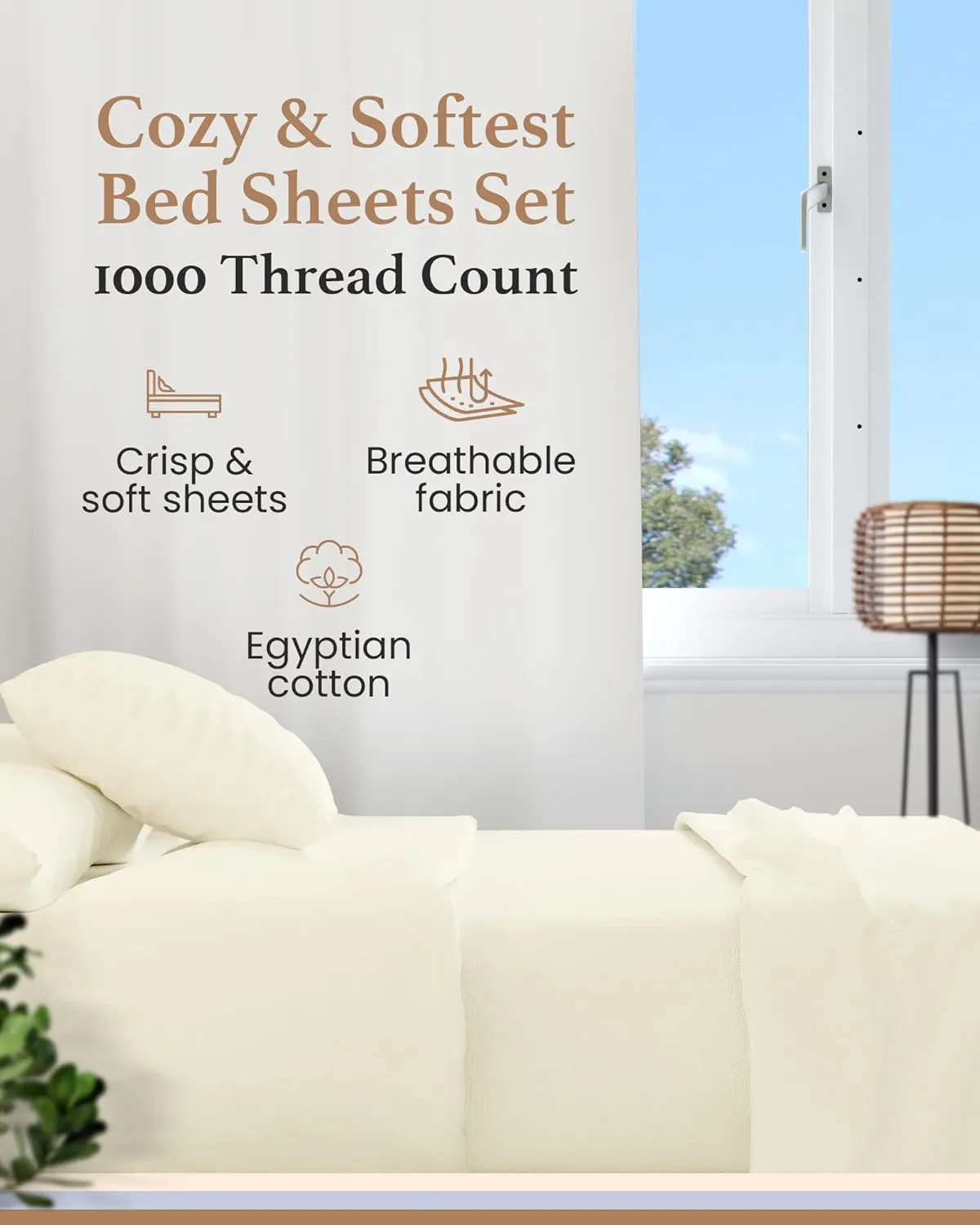 Good Sleep Bedding Thread Count Cotton Sheets: 100% Long Staple Egyptian Cotton Queen Size BedSheets, 4 Piece Cotton Ivory Sheet Set, Fits Mattress Upto 16 Inches Deep Pocket Queen: 4 Pc Sheet Set