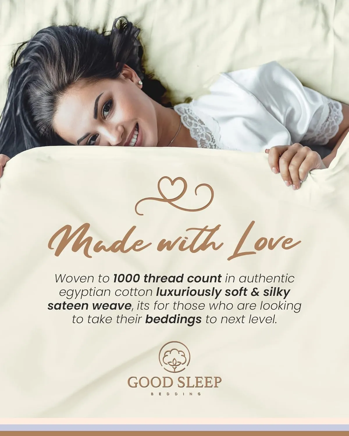 Good Sleep Bedding Thread Count Cotton Sheets: 100% Long Staple Egyptian Cotton Queen Size BedSheets, 4 Piece Cotton Ivory Sheet Set, Fits Mattress Upto 16 Inches Deep Pocket Queen: 4 Pc Sheet Set