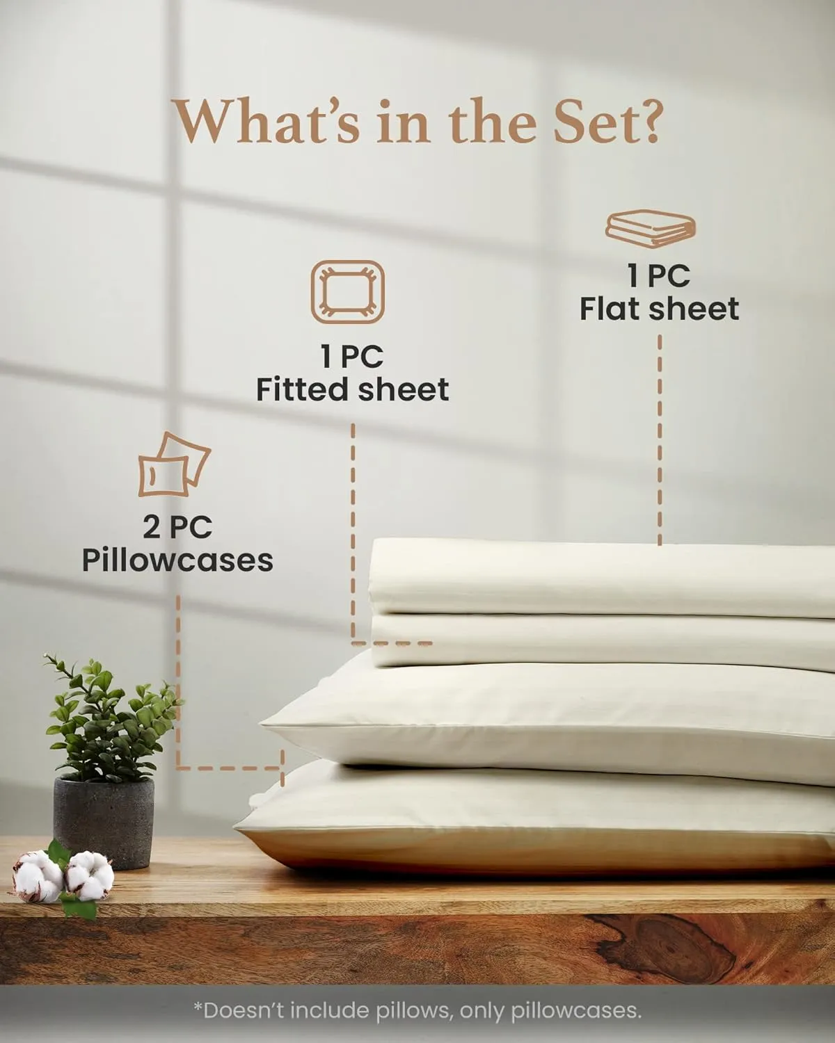 Good Sleep Bedding Thread Count Cotton Sheets: 100% Long Staple Egyptian Cotton Queen Size BedSheets, 4 Piece Cotton Ivory Sheet Set, Fits Mattress Upto 16 Inches Deep Pocket Queen: 4 Pc Sheet Set