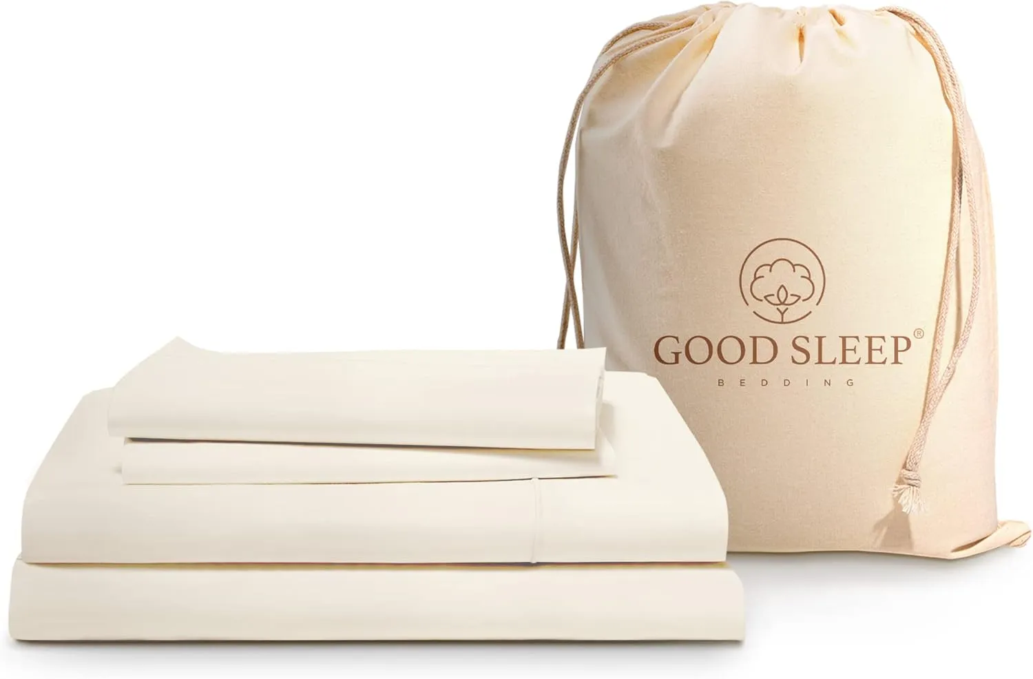 Good Sleep Bedding Thread Count Cotton Sheets: 100% Long Staple Egyptian Cotton Queen Size BedSheets, 4 Piece Cotton Ivory Sheet Set, Fits Mattress Upto 16 Inches Deep Pocket Queen: 4 Pc Sheet Set