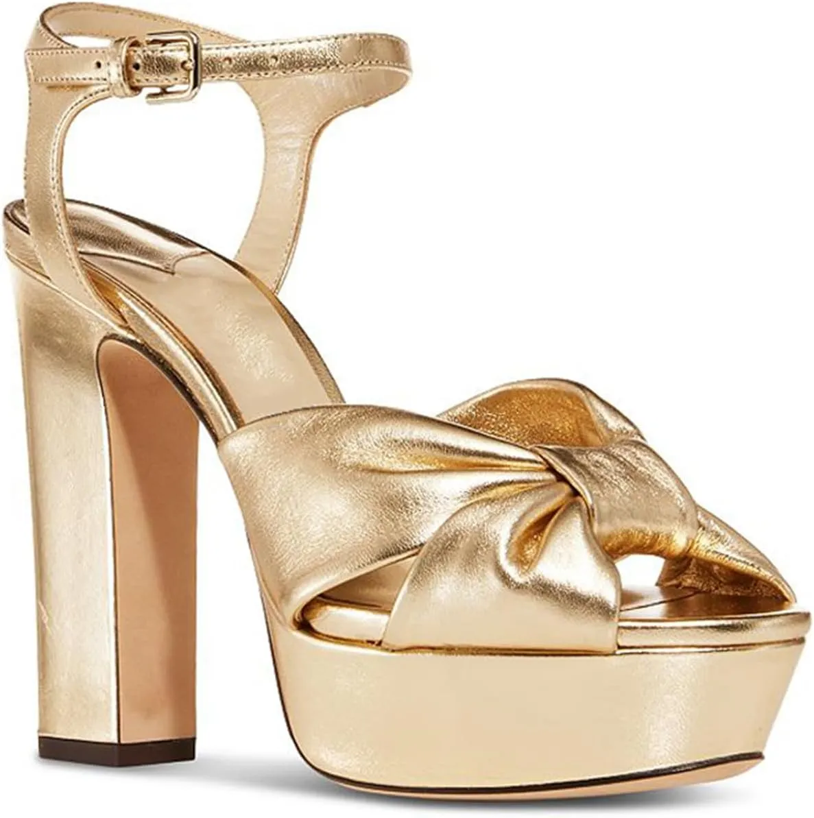 Goolita Bow Metallic Platform Heels for Women Chunky Buckle Ankle Strap Heeled Sandals Sexy Snakeskin Comfortable Party Bridal Shoes