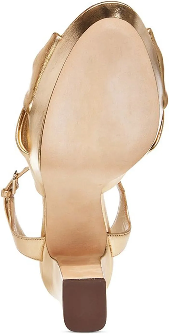 Goolita Bow Metallic Platform Heels for Women Chunky Buckle Ankle Strap Heeled Sandals Sexy Snakeskin Comfortable Party Bridal Shoes