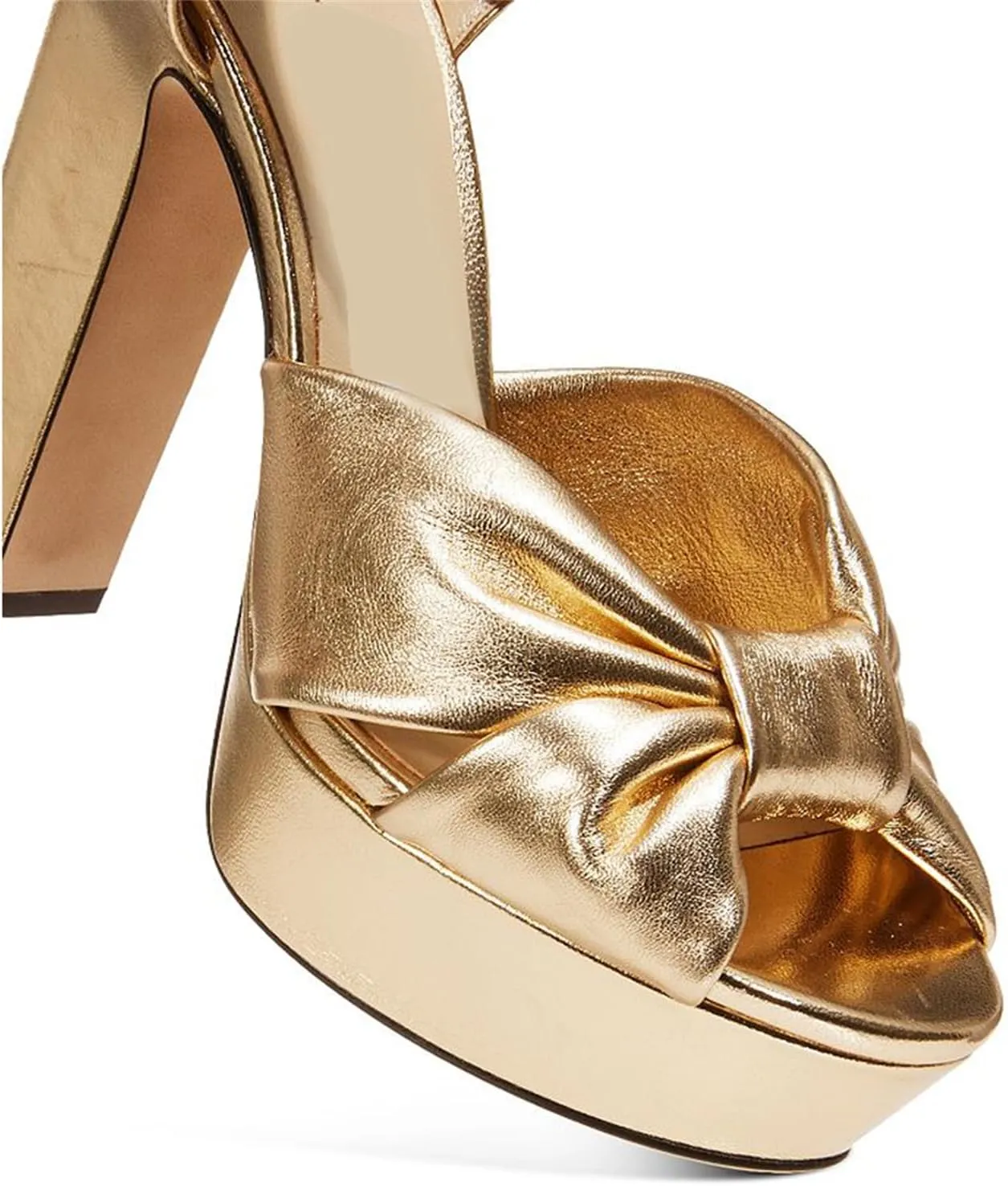Goolita Bow Metallic Platform Heels for Women Chunky Buckle Ankle Strap Heeled Sandals Sexy Snakeskin Comfortable Party Bridal Shoes