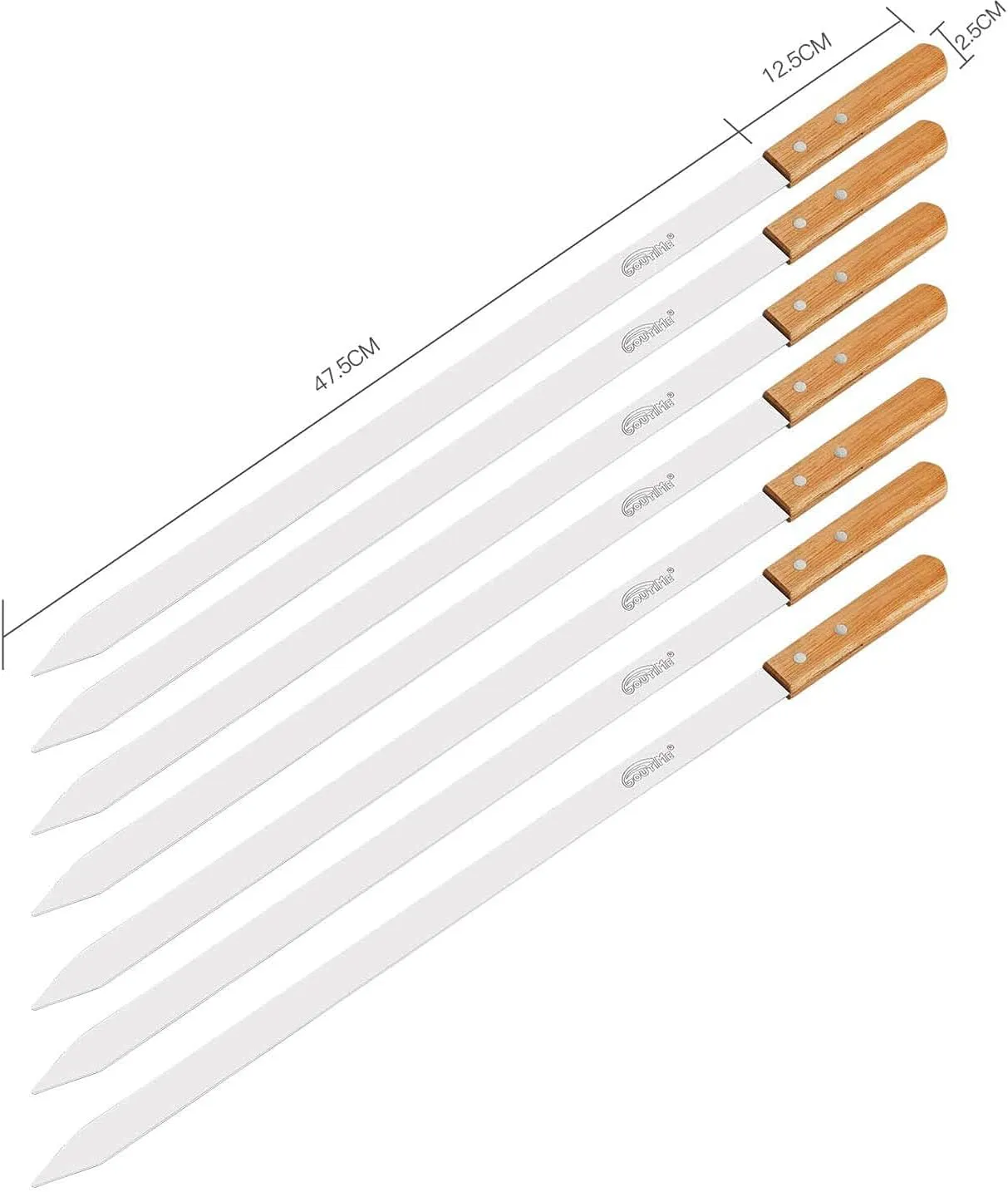 Goutime Kabob Skewers 23 Inch Long,1 Inch Wide Stainless Steel Grilling BBQ Skewer with Wood Handle for Making Koubideh Persian Brazilian Chicken Shrimp Kebab,Set of 7 with Bag