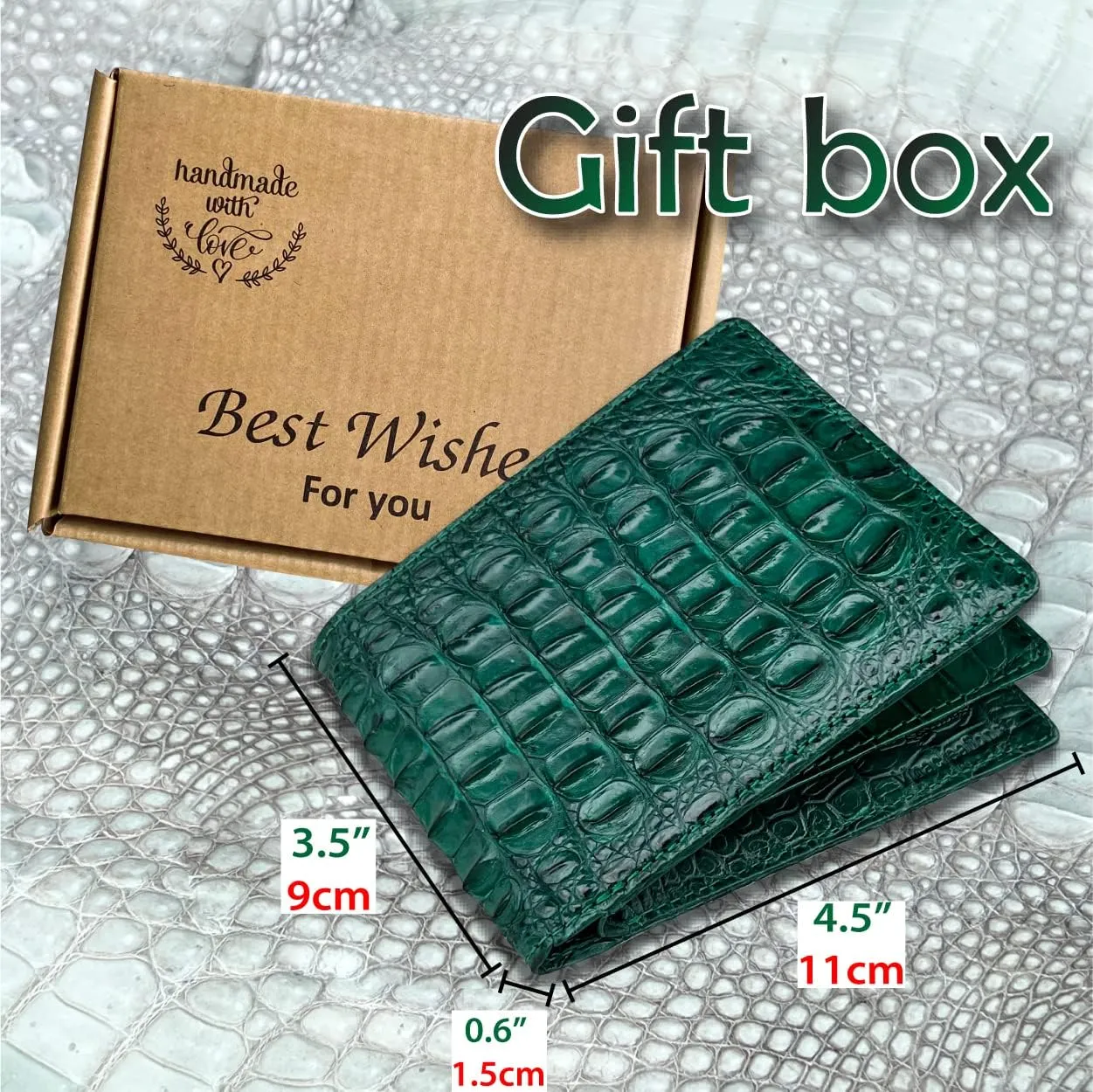 Green Alligator Men's Leather Bifold Wallet Flip out ID Crocodile Exotic Skin Billfold Wallet RFID Blocking Double Side Handmade Best Gift Father's Day VINAM-110