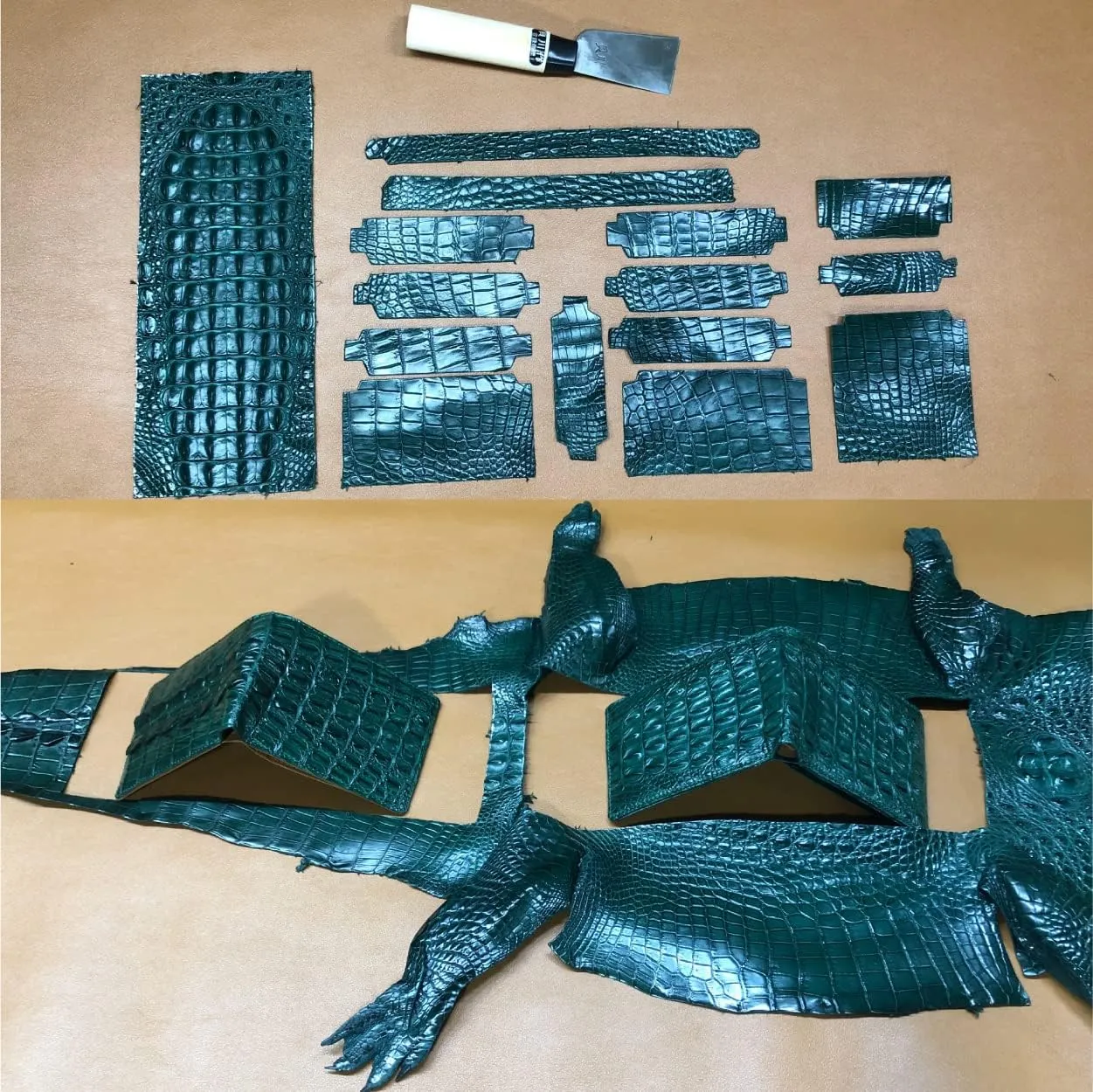 Green Alligator Men's Leather Bifold Wallet Flip out ID Crocodile Exotic Skin Billfold Wallet RFID Blocking Double Side Handmade Best Gift Father's Day VINAM-110