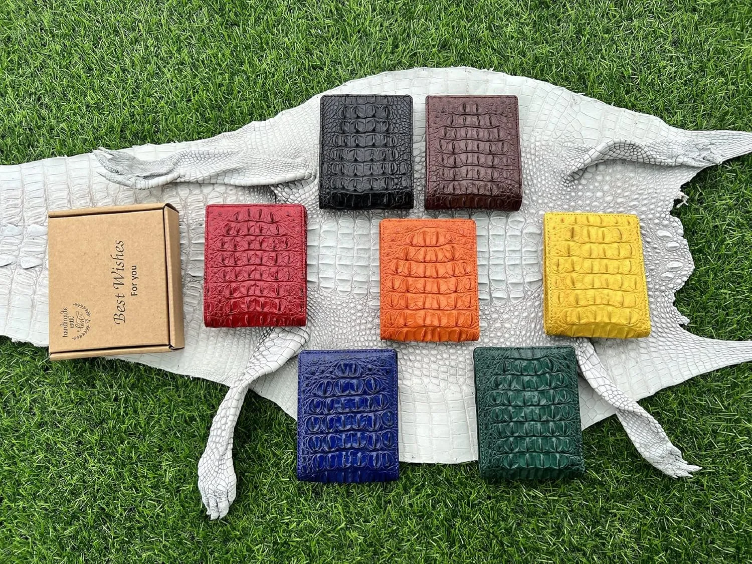 Green Alligator Men's Leather Bifold Wallet Flip out ID Crocodile Exotic Skin Billfold Wallet RFID Blocking Double Side Handmade Best Gift Father's Day VINAM-110