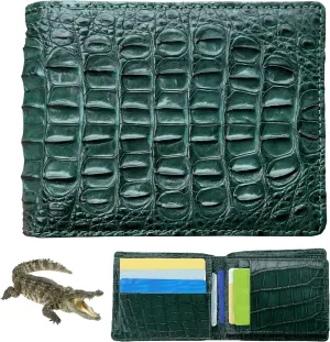 Green Alligator Men's Leather Bifold Wallet Flip out ID Crocodile Exotic Skin Billfold Wallet RFID Blocking Double Side Handmade Best Gift Father's Day VINAM-110