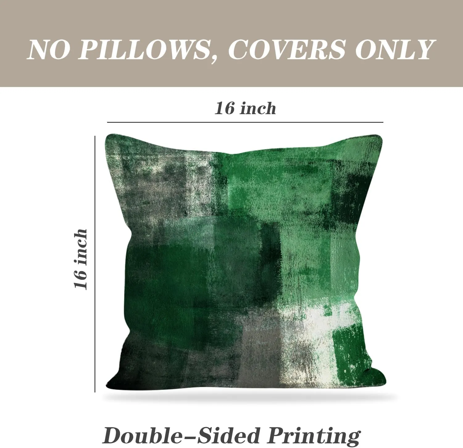 Green Pillow Covers 16X16, Gray White Abstract Art Aesthetic Square Accent Decorative Throw Pillow Covers, Soft Throw Pillows for Couch Sofa Bedroom Living Room Set of 2