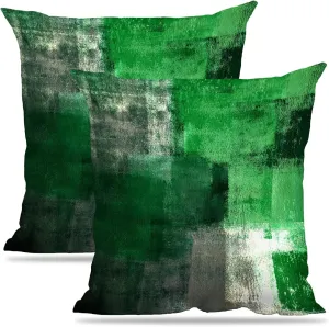 Green Pillow Covers 16X16, Gray White Abstract Art Aesthetic Square Accent Decorative Throw Pillow Covers, Soft Throw Pillows for Couch Sofa Bedroom Living Room Set of 2