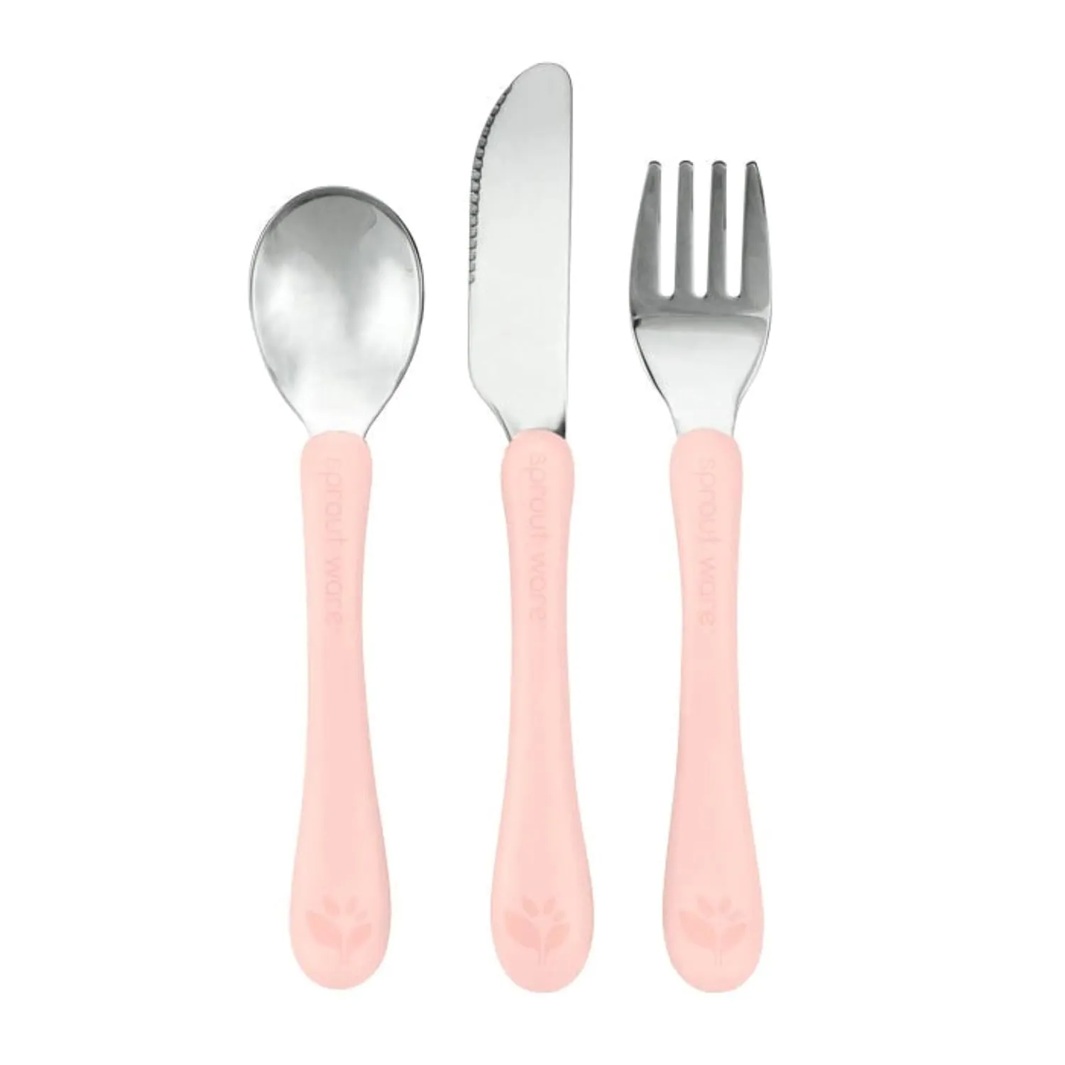 Green Sprouts® Stainless Steel & Sprout Ware® Kids' Cutlery, 12mo , Plant-Plastic, Dishwasher Safe, Ergonomic, Tested for Hormones - Light Grapefruit
