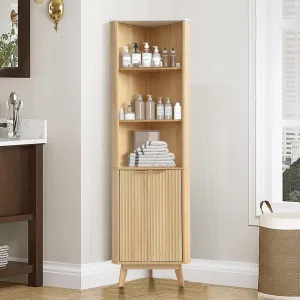 Grepatio 68" Tall Corner Cabinet with Fluted Door, Corner Shelf Storage Cabinet, Freestanding Bathroom Shelf with 3 Adjustable Shelves, Faux Marble Top, Curved Profile Design for Bathroom, Living Room