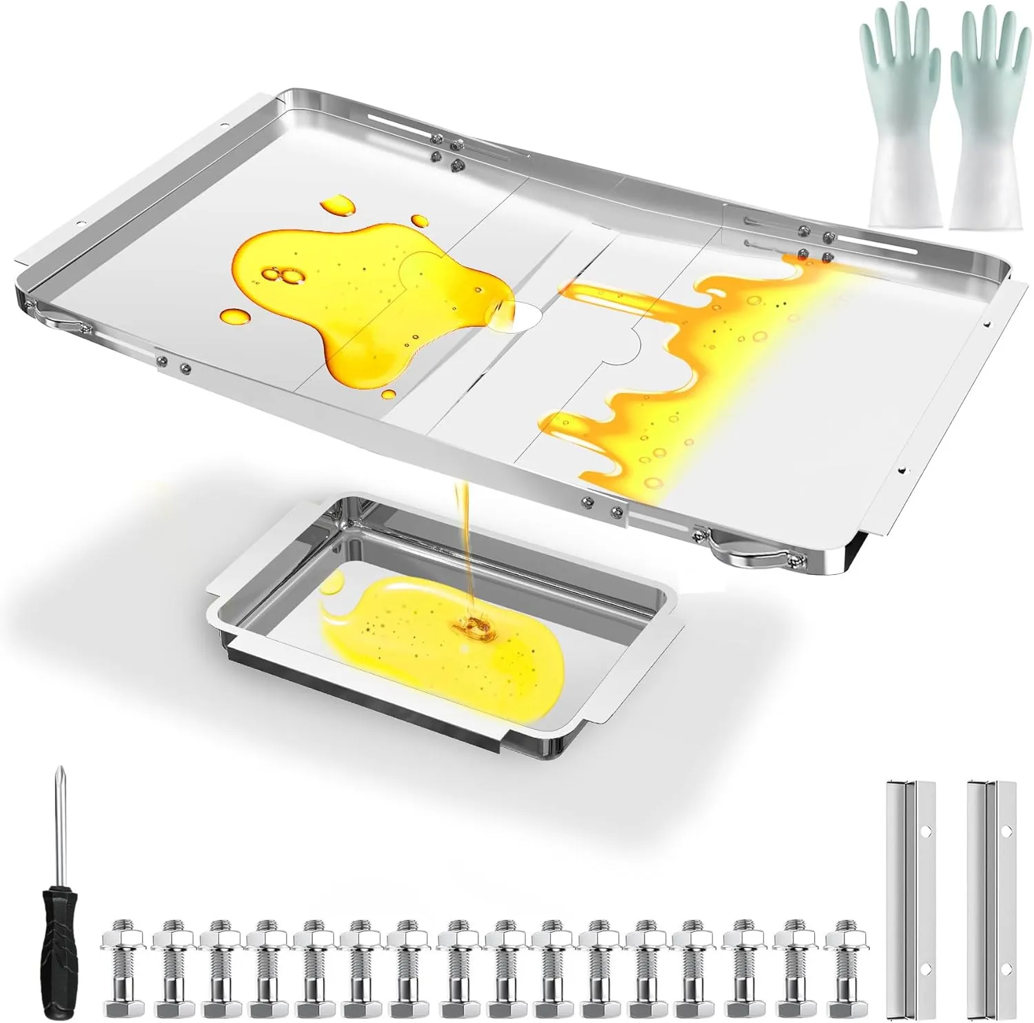 Grill Grease Tray Replacement for Dyna Glo with Catch Pan, Universal 25"-34" Adjustable Drip Pan Replacement for 4/5/6 Burner Gas Models from Nexgrill Charbroil Kenmore Expert Grill BHG Grease Tray