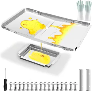 Grill Grease Tray Replacement for Dyna Glo with Catch Pan, Universal 25"-34" Adjustable Drip Pan Replacement for 4/5/6 Burner Gas Models from Nexgrill Charbroil Kenmore Expert Grill BHG Grease Tray