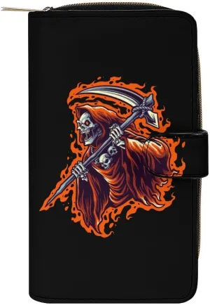 Grim Reaper Purses for Women Zipper Leather Clutch Purse Travel Handbag Card Case Wallet