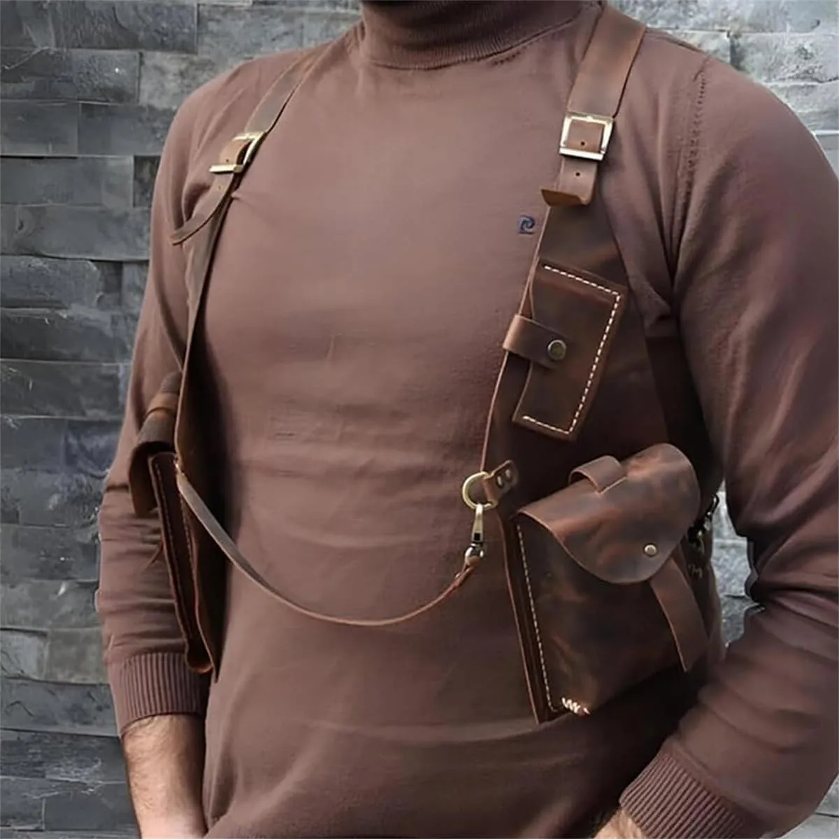 GRYPIT Leather Anti-Theft Harness, Anti-Theft Harness, Underarm Double Shoulder Bag for Men Hidden Anti-Theft Wallets