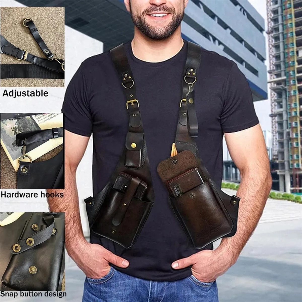 GRYPIT Leather Anti-Theft Harness, Anti-Theft Harness, Underarm Double Shoulder Bag for Men Hidden Anti-Theft Wallets
