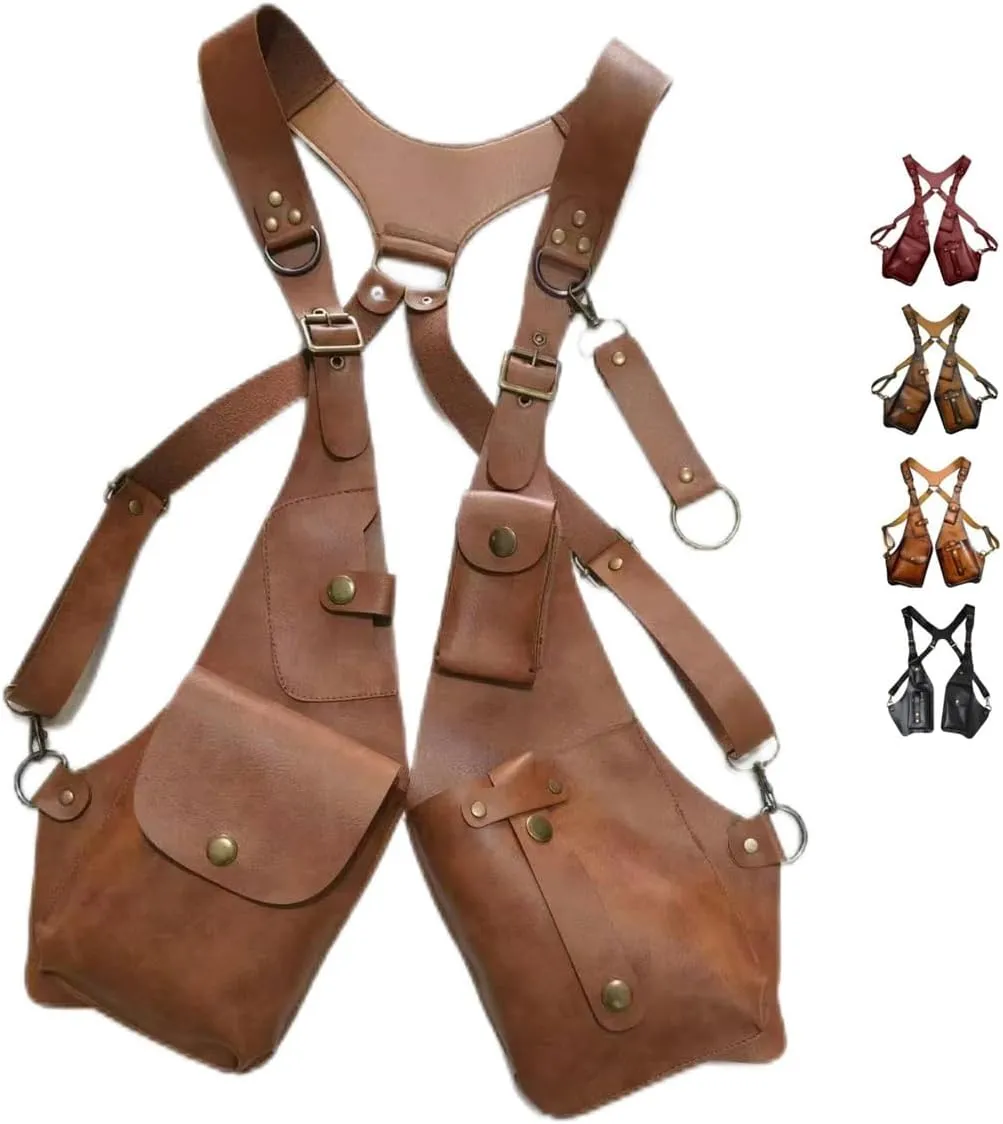 GRYPIT Leather Anti-Theft Harness, Anti-Theft Harness, Underarm Double Shoulder Bag for Men Hidden Anti-Theft Wallets