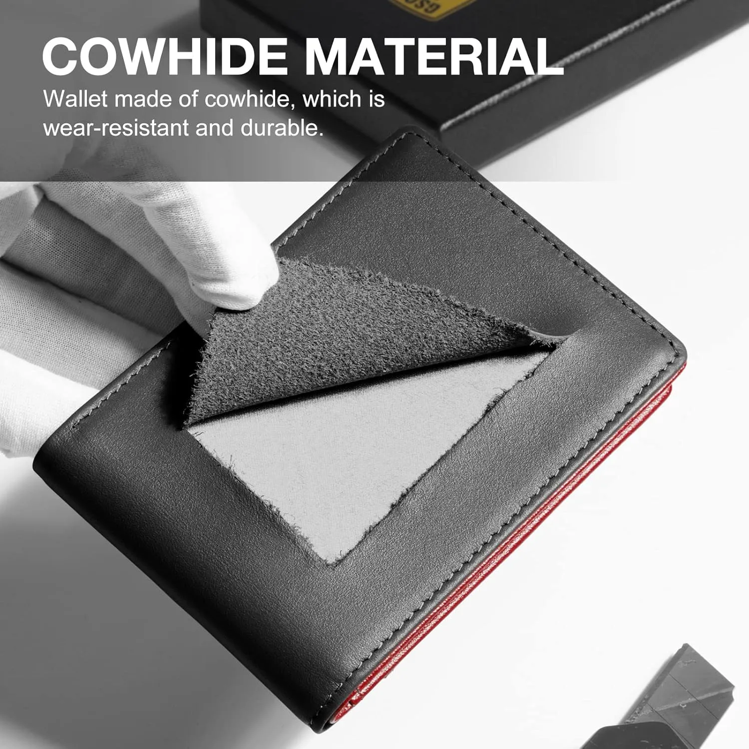 GSOIAX Mens Slim Wallet for Men Minimalist Genuine Leather Carbon Fiber Rfid Blocking Bifold Credit Card Holder With Gift Box (Black and Red)