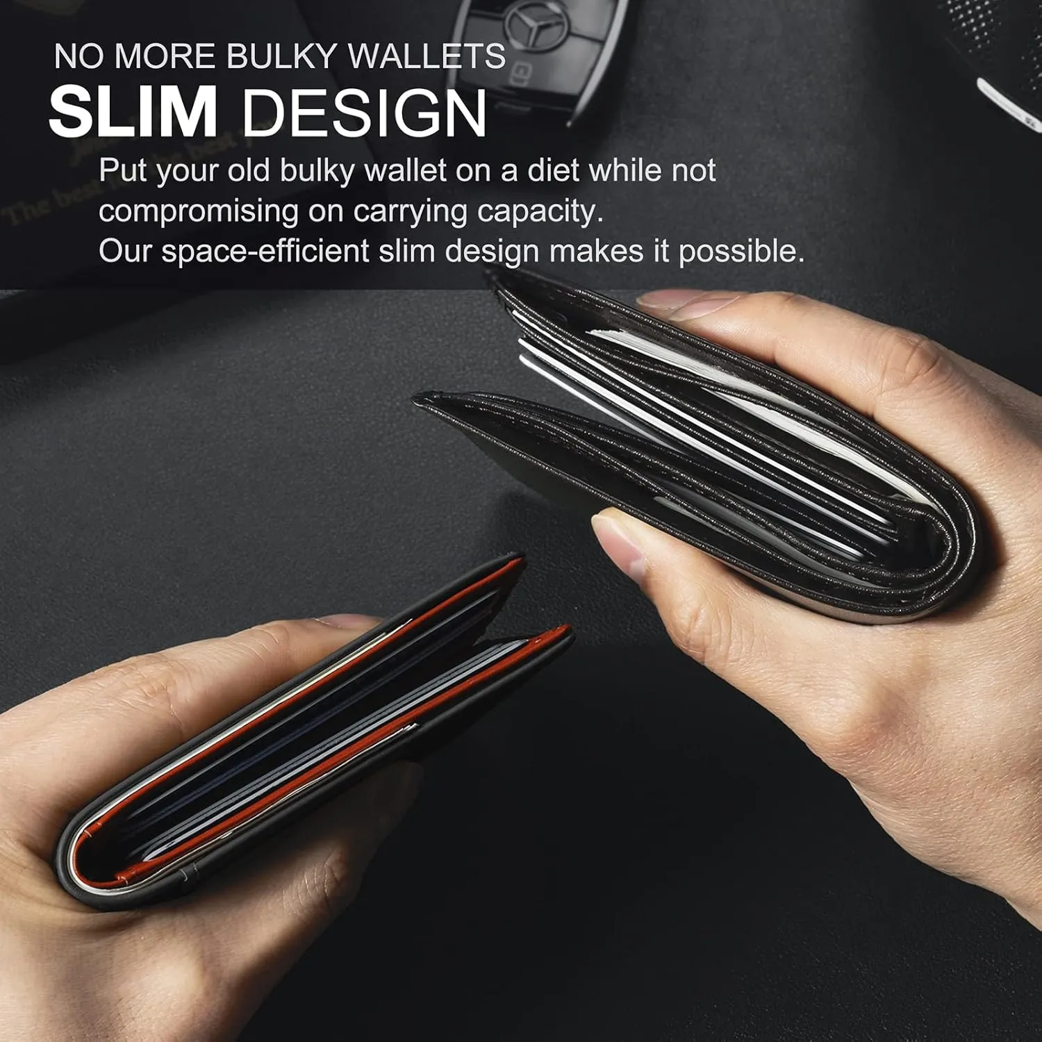 GSOIAX Mens Slim Wallet for Men Minimalist Genuine Leather Carbon Fiber Rfid Blocking Bifold Credit Card Holder With Gift Box (Black and Red)