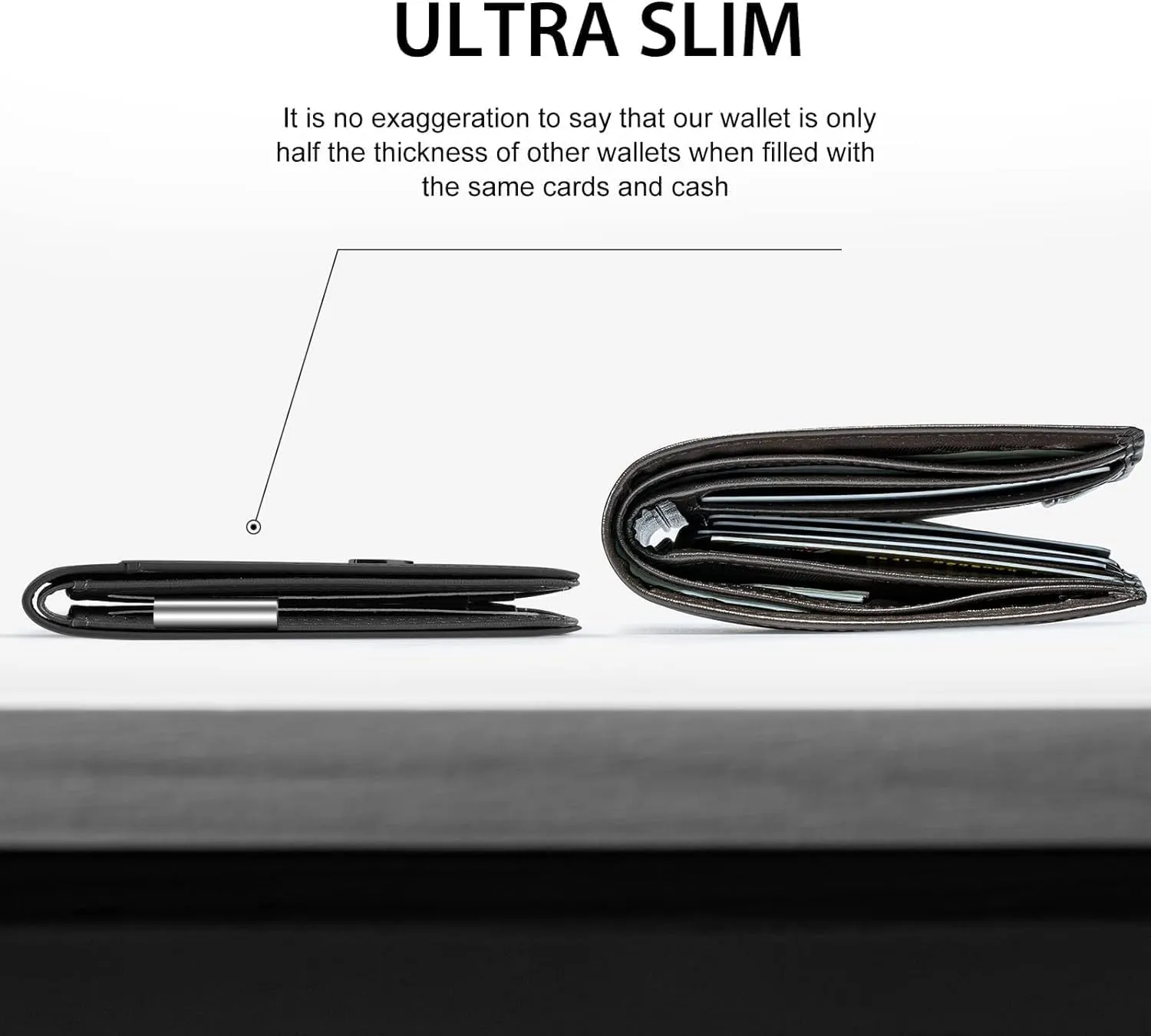 GSOIAX Mens Slim Wallet for Men Minimalist Genuine Leather Carbon Fiber Rfid Blocking Bifold Credit Card Holder With Gift Box (Black-money clip)