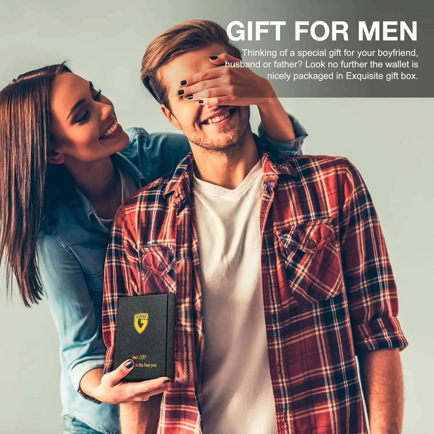 GSOIAX Mens Slim Wallet for Men Minimalist Genuine Leather Carbon Fiber Rfid Blocking Bifold Credit Card Holder With Gift Box (Black-money clip)