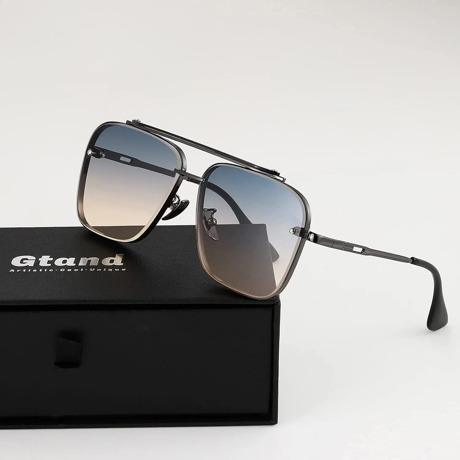 Gtand Fashion Trendy Square Aviator Gradient Sunglasses For Women Men Vintage Metal Sun Glasses