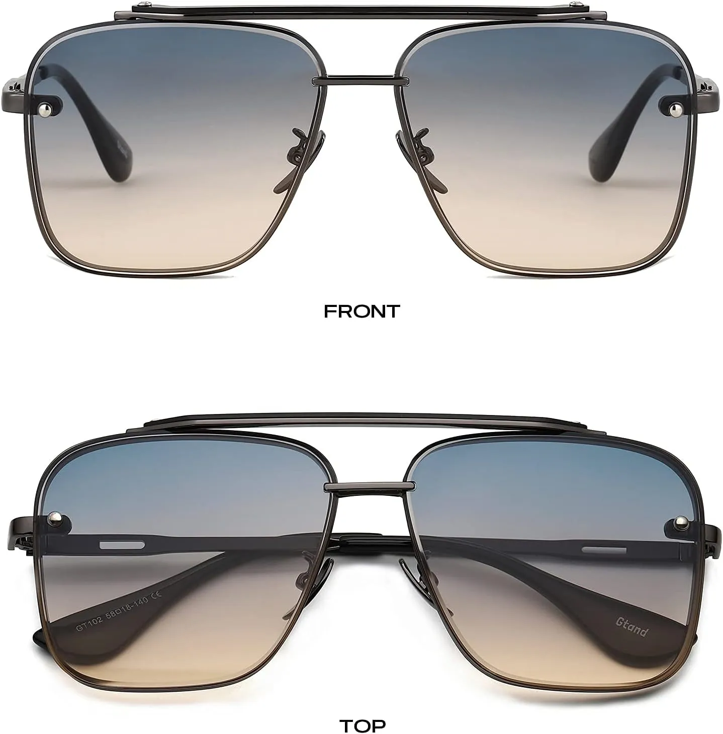 Gtand Fashion Trendy Square Aviator Gradient Sunglasses For Women Men Vintage Metal Sun Glasses