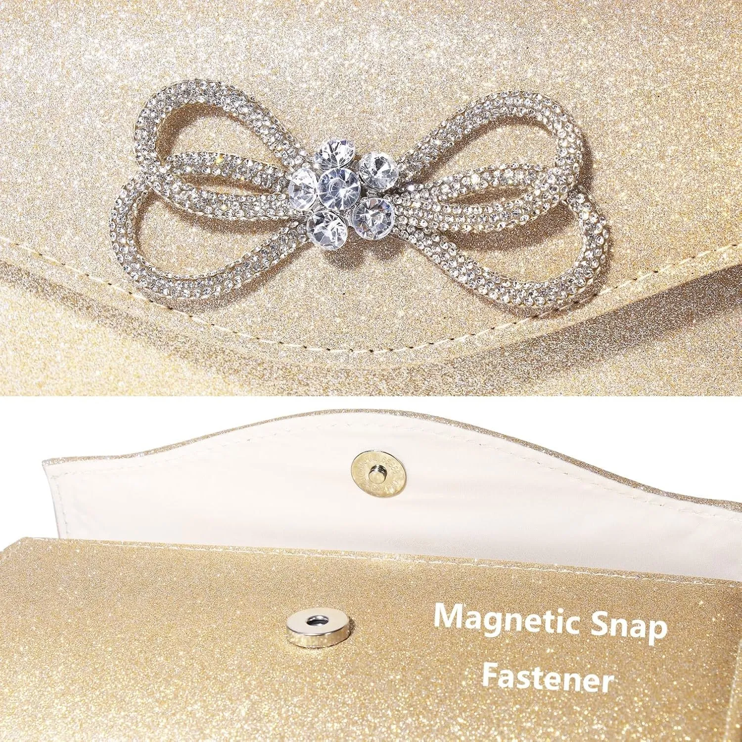 Gurina Evening Clutch Purses for Women Formal Party Clutch Bags Cocktail Prom Shoulder Handbags Shiny Crystal Bow Flap Purses