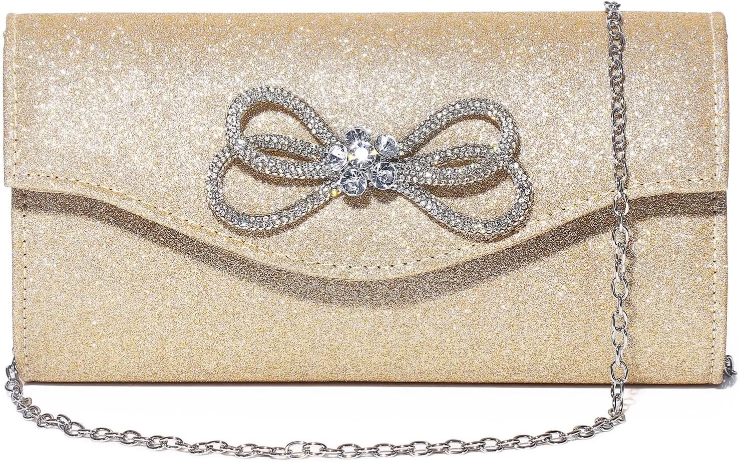 Gurina Evening Clutch Purses for Women Formal Party Clutch Bags Cocktail Prom Shoulder Handbags Shiny Crystal Bow Flap Purses