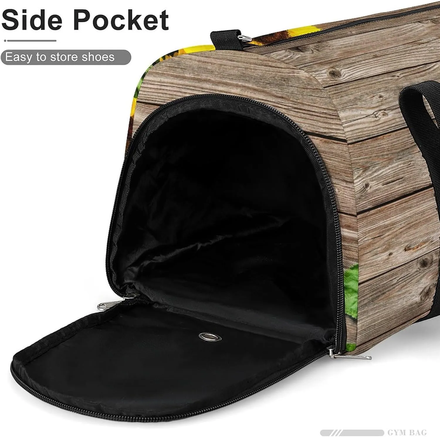Gym Duffel Bag with Shoe Compartment Wet Pocket, Sunflowers on Wooden Board Travel Bag for Men Women