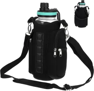Gym Magnetic Bag Water Bottle Holder Gym Bottle Carrier Bag with Phone Pockets & Handle Shoulder Strap Gym Accessories Organizer for Men Women,5 Built-in Magnets Gym Bag Pouch Sleeve