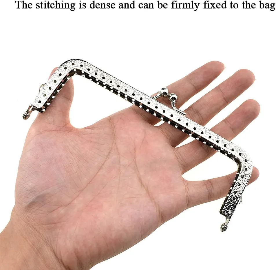 Hahiyo Purse Square Bag Kiss Clasp Frame Lock 15cm Diameter Rectangle Clutch Metal Vintage Latch Clip Smooth Open Close Sturdy No Scratch Loose Gap for DIY Crochet Fabric Coin Leather Bag 6pcs Silver