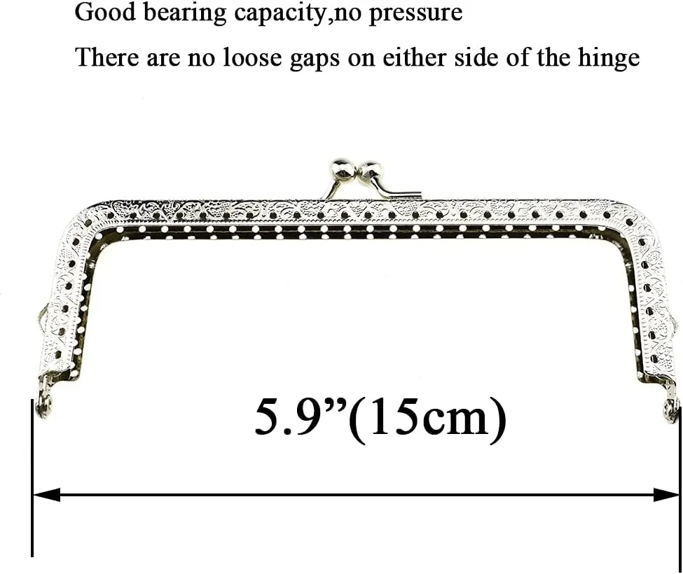 Hahiyo Purse Square Bag Kiss Clasp Frame Lock 15cm Diameter Rectangle Clutch Metal Vintage Latch Clip Smooth Open Close Sturdy No Scratch Loose Gap for DIY Crochet Fabric Coin Leather Bag 6pcs Silver