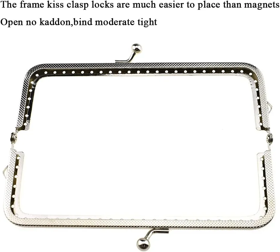 Hahiyo Purse Square Bag Kiss Clasp Frame Lock 15cm Diameter Rectangle Clutch Metal Vintage Latch Clip Smooth Open Close Sturdy No Scratch Loose Gap for DIY Crochet Fabric Coin Leather Bag 6pcs Silver