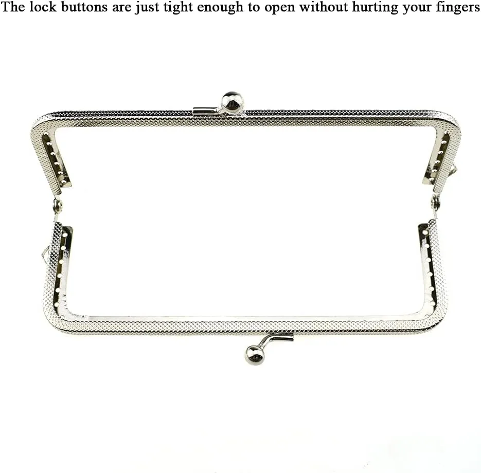 Hahiyo Purse Square Bag Kiss Clasp Frame Lock 15cm Diameter Rectangle Clutch Metal Vintage Latch Clip Smooth Open Close Sturdy No Scratch Loose Gap for DIY Crochet Fabric Coin Leather Bag 6pcs Silver