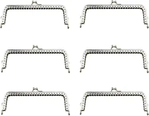 Hahiyo Purse Square Bag Kiss Clasp Frame Lock 15cm Diameter Rectangle Clutch Metal Vintage Latch Clip Smooth Open Close Sturdy No Scratch Loose Gap for DIY Crochet Fabric Coin Leather Bag 6pcs Silver