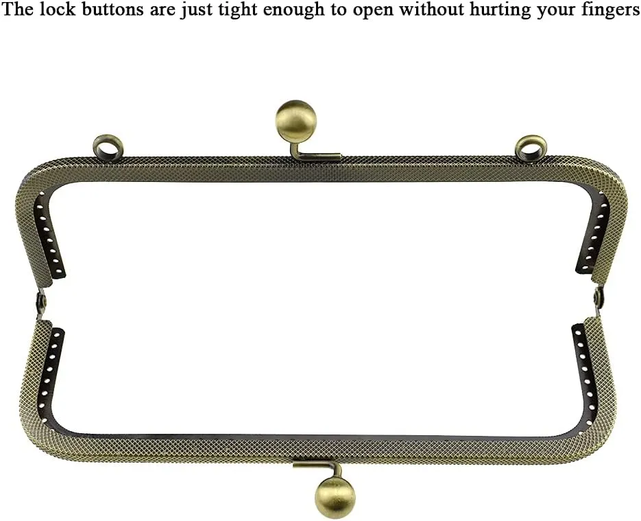 Hahiyo Purse Square Bag Kiss Clasp Frame Lock 20cm Diameter Rectangle Clutch Metal Vintage Latch Clip Smooth Open Close Sturdy No Scratch Loose Gap for DIY Crochet Fabric Coin Leather Bag 2pcs Bronze
