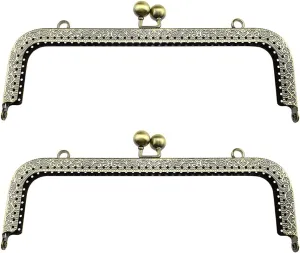 Hahiyo Purse Square Bag Kiss Clasp Frame Lock 20cm Diameter Rectangle Clutch Metal Vintage Latch Clip Smooth Open Close Sturdy No Scratch Loose Gap for DIY Crochet Fabric Coin Leather Bag 2pcs Bronze