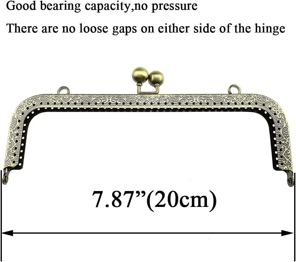 Hahiyo Purse Square Bag Kiss Clasp Frame Lock 20cm Diameter Rectangle Clutch Metal Vintage Latch Clip Smooth Open Close Sturdy No Scratch Loose Gap for DIY Crochet Fabric Coin Leather Bag 2pcs Bronze