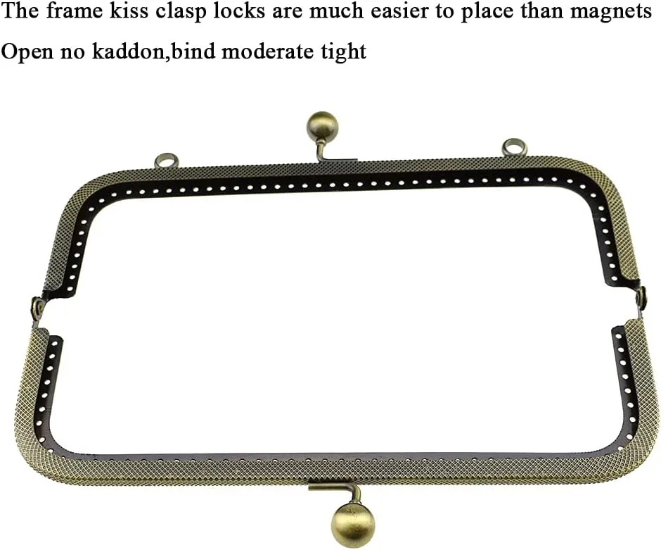 Hahiyo Purse Square Bag Kiss Clasp Frame Lock 20cm Diameter Rectangle Clutch Metal Vintage Latch Clip Smooth Open Close Sturdy No Scratch Loose Gap for DIY Crochet Fabric Coin Leather Bag 2pcs Bronze