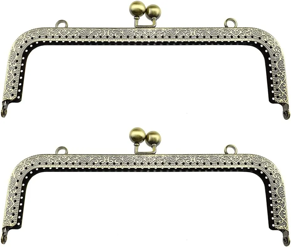 Hahiyo Purse Square Bag Kiss Clasp Frame Lock 20cm Diameter Rectangle Clutch Metal Vintage Latch Clip Smooth Open Close Sturdy No Scratch Loose Gap for DIY Crochet Fabric Coin Leather Bag 2pcs Bronze