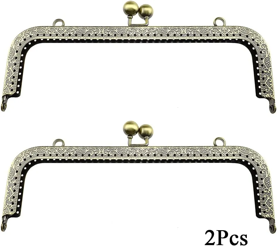 Hahiyo Purse Square Bag Kiss Clasp Frame Lock 20cm Diameter Rectangle Clutch Metal Vintage Latch Clip Smooth Open Close Sturdy No Scratch Loose Gap for DIY Crochet Fabric Coin Leather Bag 2pcs Bronze