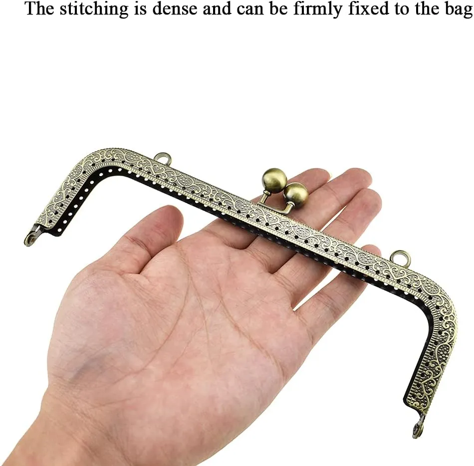 Hahiyo Purse Square Bag Kiss Clasp Frame Lock 20cm Diameter Rectangle Clutch Metal Vintage Latch Clip Smooth Open Close Sturdy No Scratch Loose Gap for DIY Crochet Fabric Coin Leather Bag 2pcs Bronze